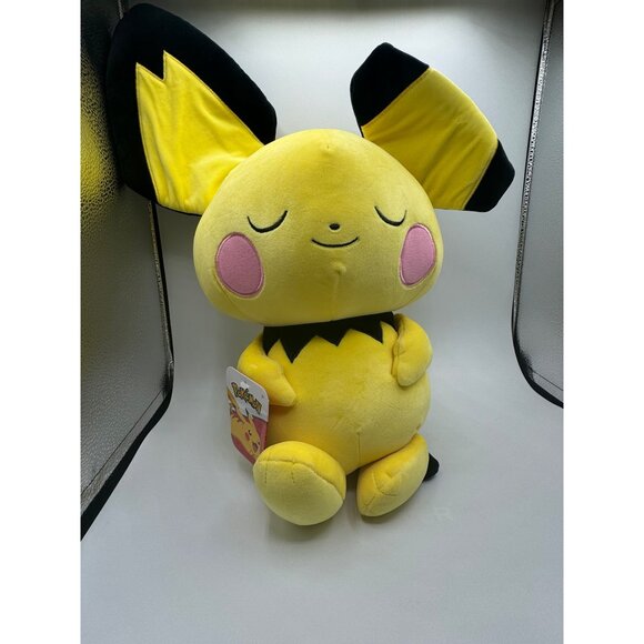 Pokémon NEW Soft BIG Squishy Sleeping Pichu Cushion 18 inch Plush Jazwares NWT - Picture 1 of 4